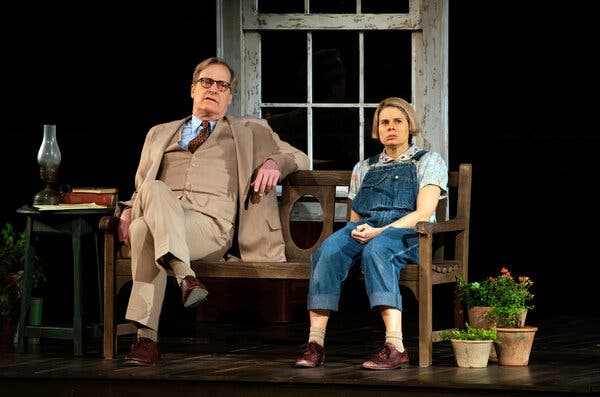 Jeff Daniels as Atticus Finch and Celia Keenan-Bolger as Scout in &ldquo;To Kill a Mockingbird&rdquo; on Broadway in 2018. The two actors will return to their roles when the production resumes performances this fall.