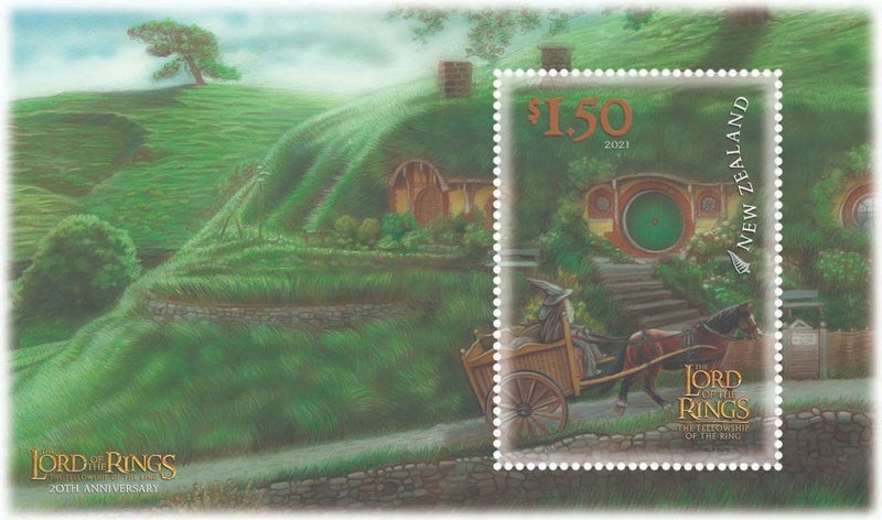 Lord-of-the-Rings-stamps-Gandalf-coming-to-visit-Bilbo-and-Frodo-in-hobbiton